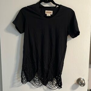 Pepin Black Distressed Cage Tee Shirt